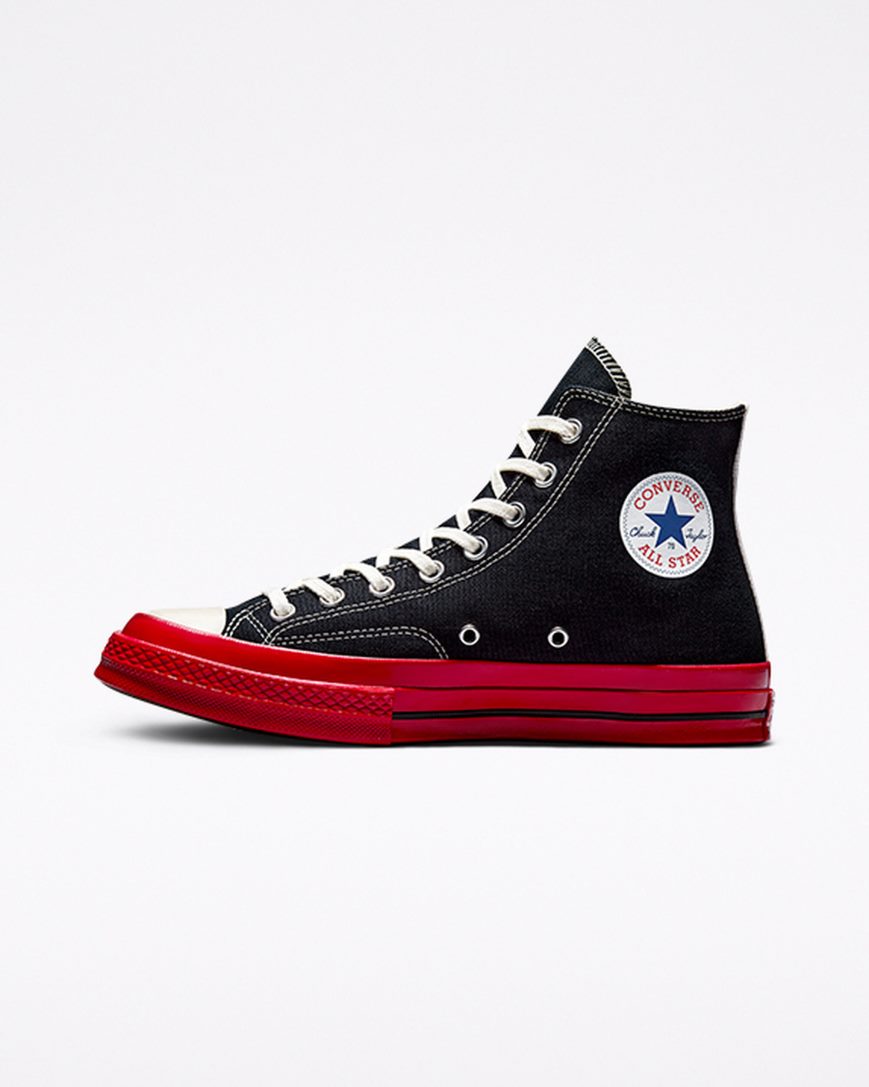 Tenisi Inalti Barbati Converse x Comme des Garçons PLAY Chuck 70 Negrii Rosii | RO CDFJY456